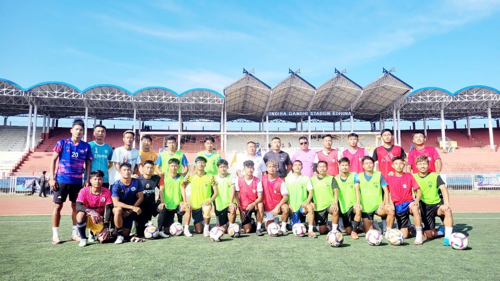 Coaches with the players at the coaching camp at Indira Gandhi Stadium Kohima.